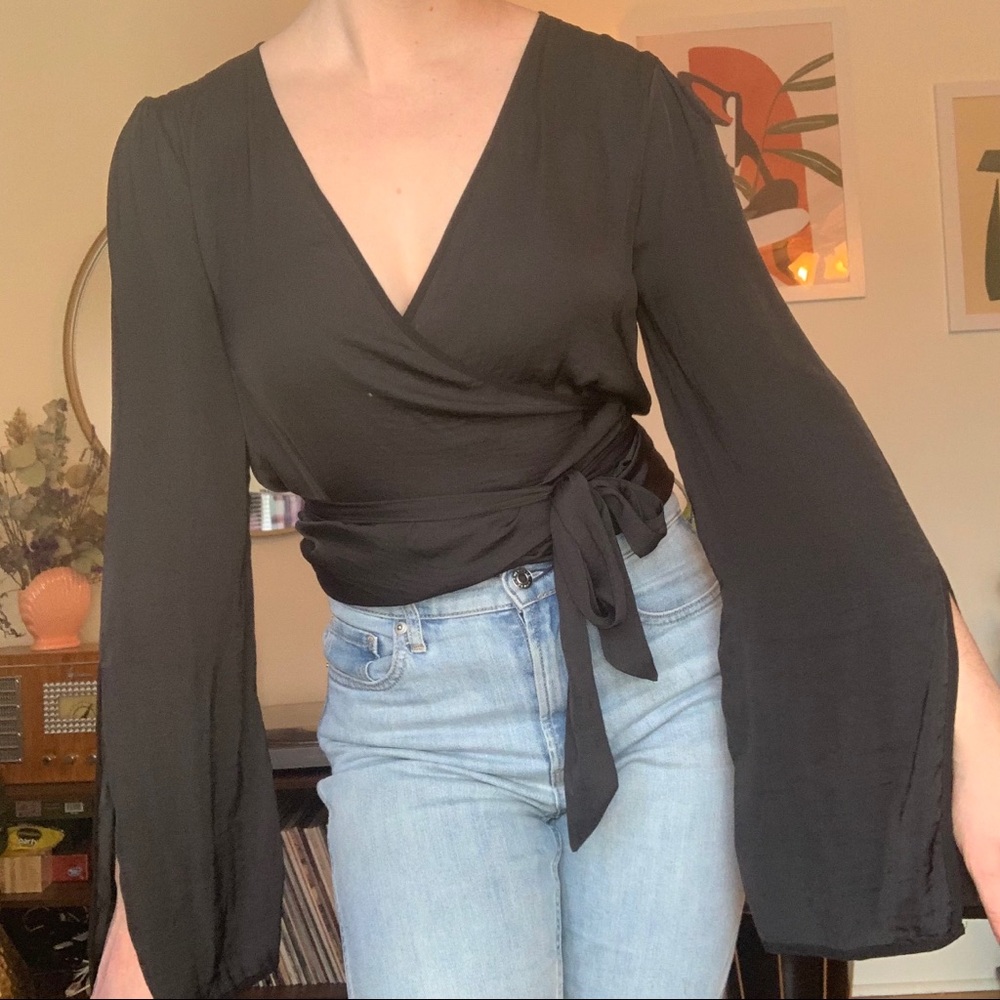 satin wrap top urban outfitters split sleeve